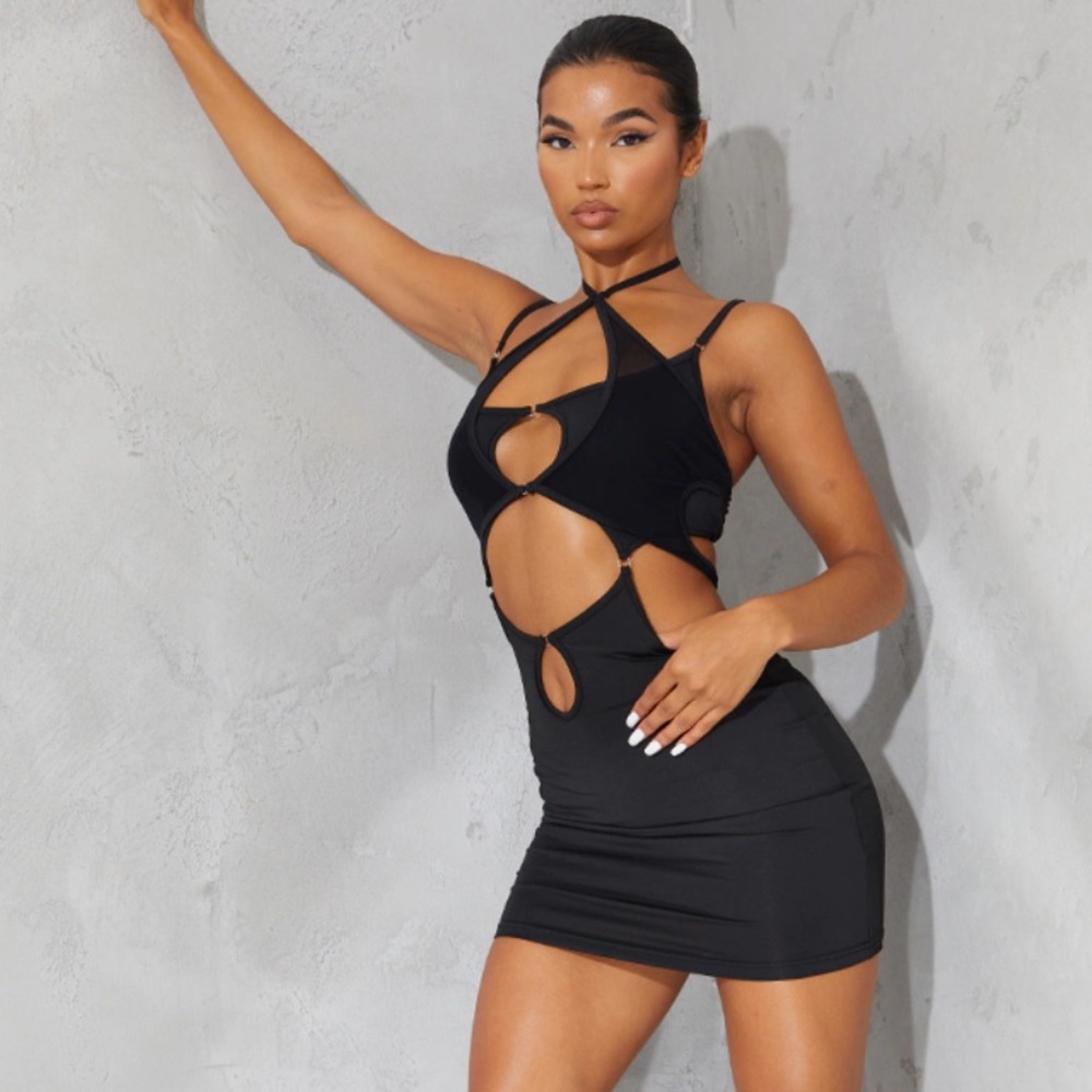 Black Mesh Cut Out Bodycon Dress